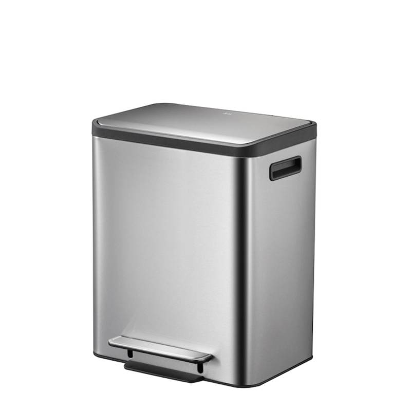 PROREGAL Rechteckiger Treteimer Aus Gebürstetem Edelstahl Mit Soft Close Deckel & Handlichen Kunststoffgriffen 30 Liter 49,2 x 40,4 x 32,1 cm Silber von PROREGAL