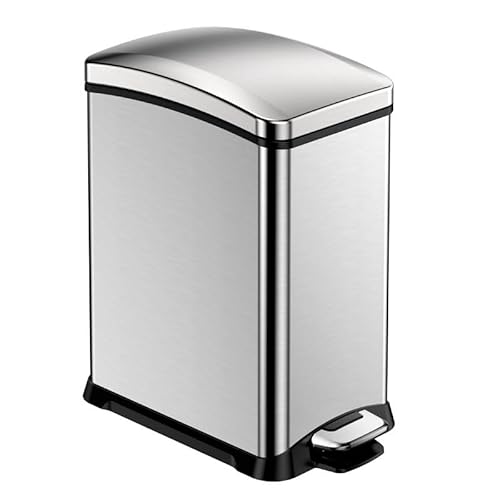 PROREGAL Rechteckiger Treteimer aus gebürstetem Edelstahl | 15 Liter, HxBxT 42x21,7x38,2cm | Silber von PROREGAL