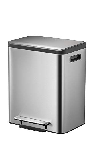 PROREGAL Rechteckiger Treteimer aus gebürstetem Edelstahl mit Soft-Close-Deckel & Kunststoffgriffen | 30 Liter, 50x40,4x32cm | Silber von PROREGAL