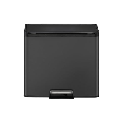 PROREGAL Rechteckiger Treteimer aus gebürstetem Edelstahl mit Soft-Close & Stay-Open Deckel | 15+15 Liter, HxBxT 41,4x46,2x38,8cm | Schwarz von PROREGAL