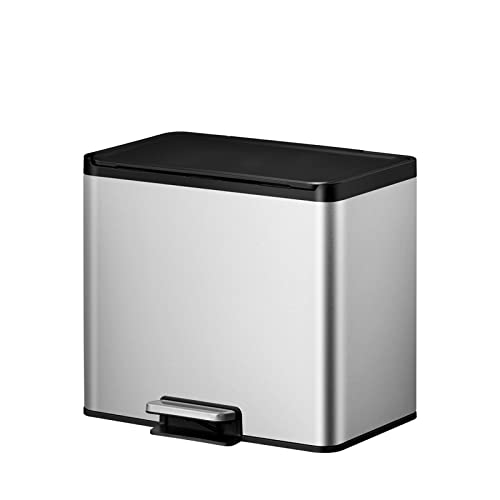 PROREGAL Rechteckiger Treteimer aus gebürstetem Edelstahl mit Soft-Close & Stay-Open Deckel | 15+15 Liter, HxBxT 41,4x46,2x38,8cm | Silber von PROREGAL