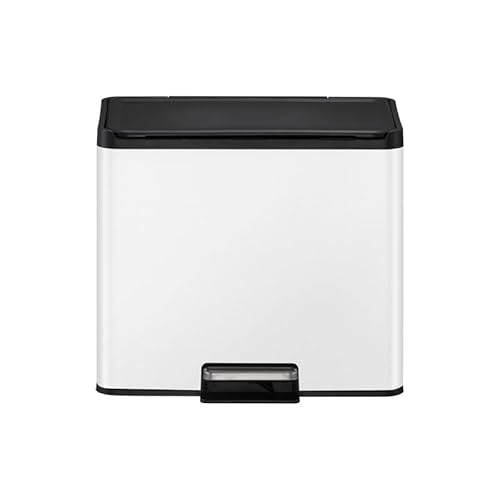 PROREGAL Rechteckiger Treteimer aus gebürstetem Edelstahl mit Soft-Close & Stay-Open Deckel | 15+15 Liter, HxBxT 41,4x46,2x38,8cm | Weiß von PROREGAL
