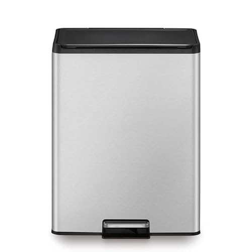 PROREGAL Rechteckiger Treteimer aus gebürstetem Edelstahl mit Soft-Close & Stay-Open Deckel | 20+20 Liter, HxBxT 59,2x33,8x46,2cm | Silber von PROREGAL