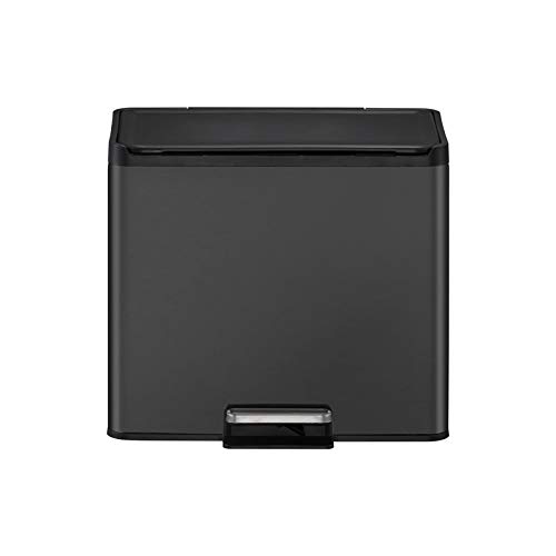PROREGAL Rechteckiger Treteimer aus gebürstetem Edelstahl mit Soft-Close & Stay-Open Deckel | 20+9 Liter, HxBxT 41,1x46,2x38,8cm | Schwarz von PROREGAL