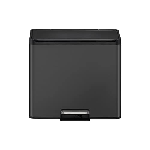 PROREGAL Rechteckiger Treteimer aus gebürstetem Edelstahl mit Soft-Close & Stay-Open Deckel | 9+9+9 Liter, HxBxT 41,1x46,2x38,8cm | Schwarz von PROREGAL