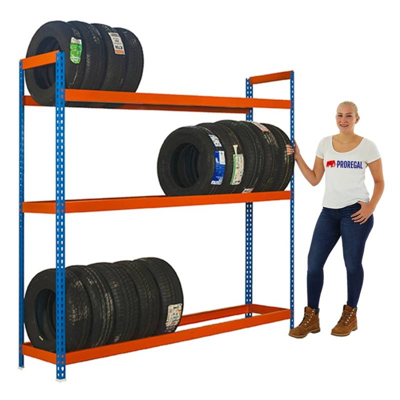 PROREGAL Reifenregal Big Metal Shark NO.6 HxBxT 200 x 150 x 45 cm 3 Ebenen 18 Reifen Blau/Orange von PROREGAL