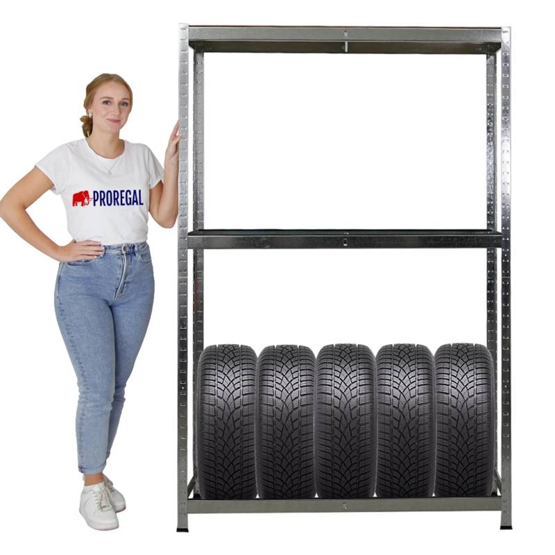 PROREGAL Reifenregal RAGNAR HxBxT 180 x 120 x 40cm Bis Zu 8 Reifen Auf 2 Ebenen + Ablage 265kg Fachlast Verzinkt von PROREGAL