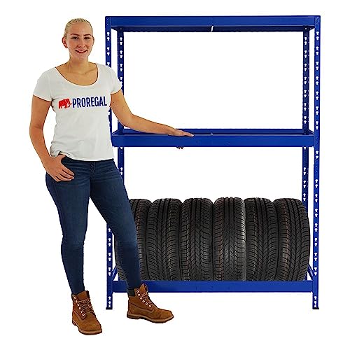 PROREGAL Reifenregal Tiger | HxBxT 180x130x50cm | bis zu 12 Reifen | mit Fachboden | Blau Reifenständer Garagenregal von PROREGAL