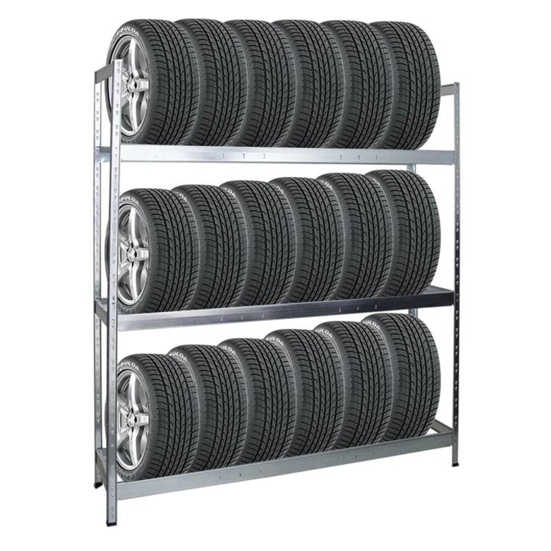 PROREGAL Reifenregal Tiger XL HxBxT 200 x 180 x 45 cm bis zu 21 Reifen auf 3 Ebenen Verzinkt von PROREGAL