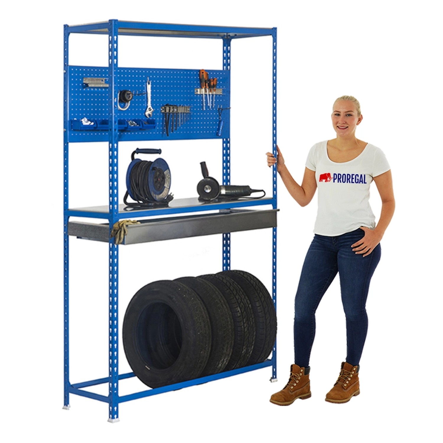 PROREGAL Reifenregal mit Arbeitsfläche und Schubfach Metal Shark NO.5 HxBxT 200 x 100 x 40 cm 6 Reifen Blau PROREGAL Reifenregal mit Arbeitsfläche und Schubfach Metal Shark NO.5 HxBxT 200 x 100 x 40 cm 6 Reifen Blau von PROREGAL