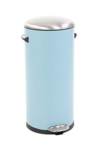 PROREGAL Retro Treteimer mit markanten Griffen und Kugelkappe | 30 Liter, HxØ 68,5x29,2cm | Kunststoff-Inneneimer | Hellblau von PROREGAL