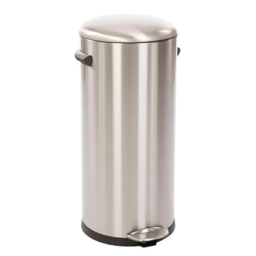 PROREGAL Retro Treteimer mit markanten Griffen und Kugelkappe | 30 Liter, HxØ 68,5x29,2cm | Kunststoff-Inneneimer | Silber von PROREGAL