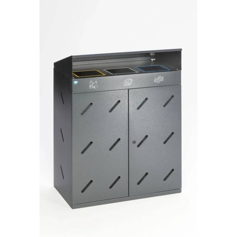 PROREGAL Robuste Wertstoffsammlstation 4 Fach Einwurf 200 Liter HxBxT 118,5 x 58 x 58 cm Verzinkter Stahl Grau von PROREGAL