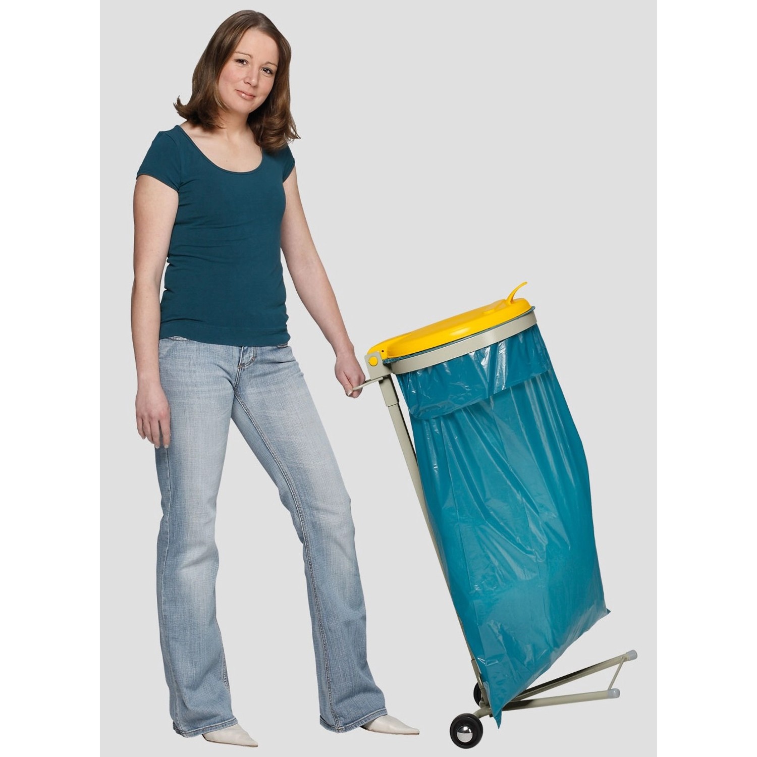 PROREGAL Robuster Abfallsammler Für Wertstoffsortierung 1 Fach Fahrbar Mit Rollen 120 Liter HxBxT 92 x 50 x 44 cm Stahl Grau Gelb von PROREGAL