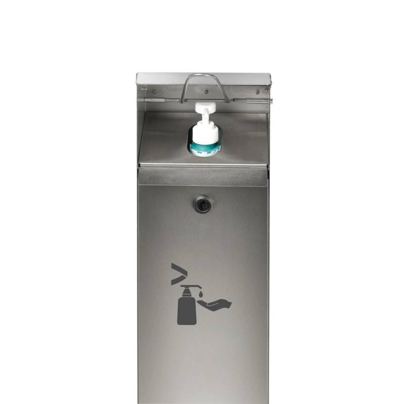 PROREGAL Robuster Handdesinfektionsspender Mit Hubmechanismus Bodenmontage HxBxT 115 x 18 x 13 cm Edelstahl Silber von PROREGAL