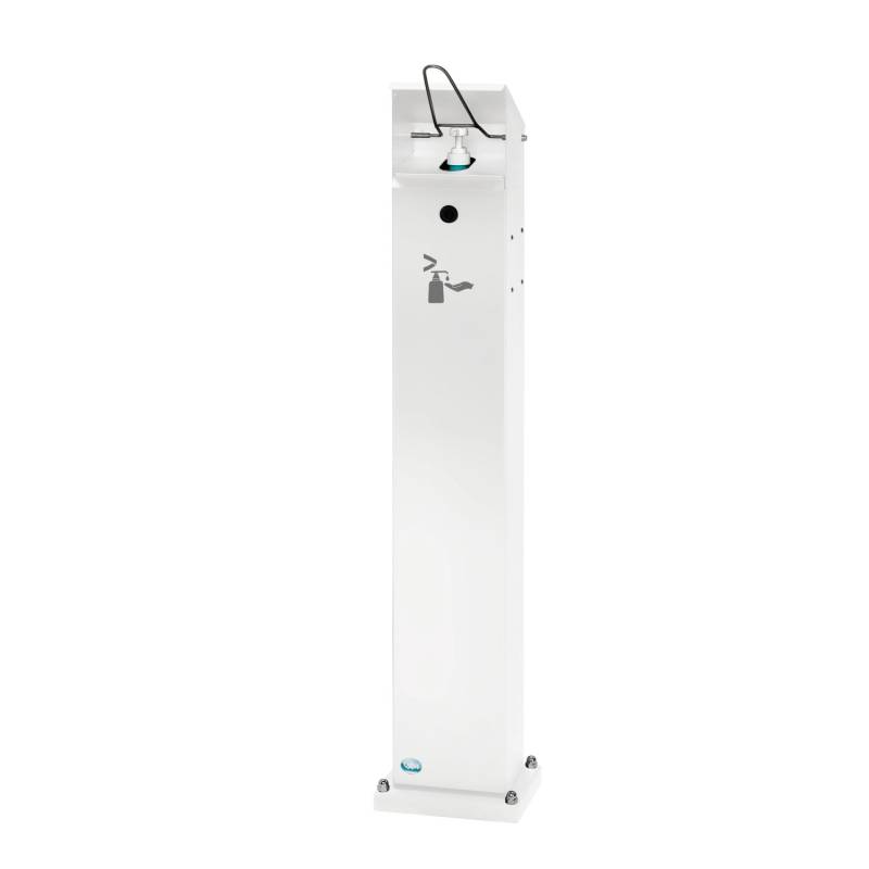 PROREGAL Robuster Handdesinfektionsspender Mit Hubmechanismus Bodenmontage HxBxT 115 x 18 x 13 cm Verzinkter Stahl Weiß von PROREGAL
