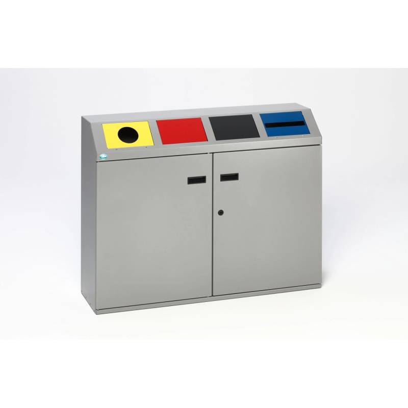 PROREGAL Robustes Wertstoffsortiersystem Eckig 4 Fach 48 Liter Je Behälter HxBxT 91 x 115 x 32,5 cm Verzinkter Stahl Silber von PROREGAL