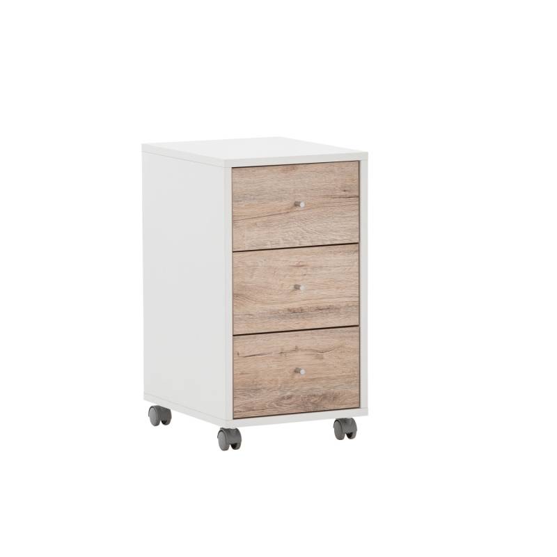 PROREGAL Rollcontainer Pigeon HxBxT 59,7 x 32,6 x 39 cm 3 Schubladen Weiß & Eiche von PROREGAL