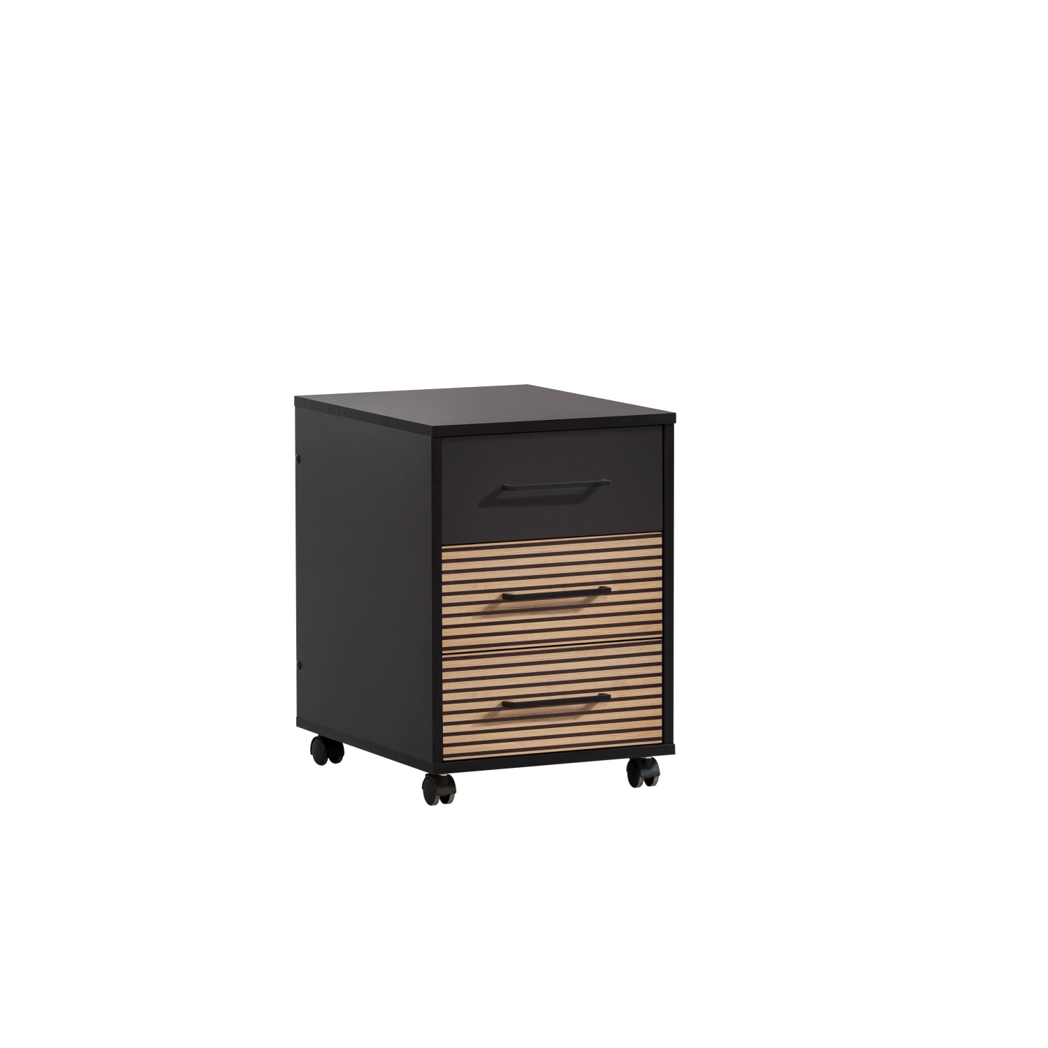 PROREGAL Rollcontainer Raven HxBxT 57 x 40 x 50 cm mit Rollen 3 Schubladen Akustikplattenoptik Schwarz von PROREGAL