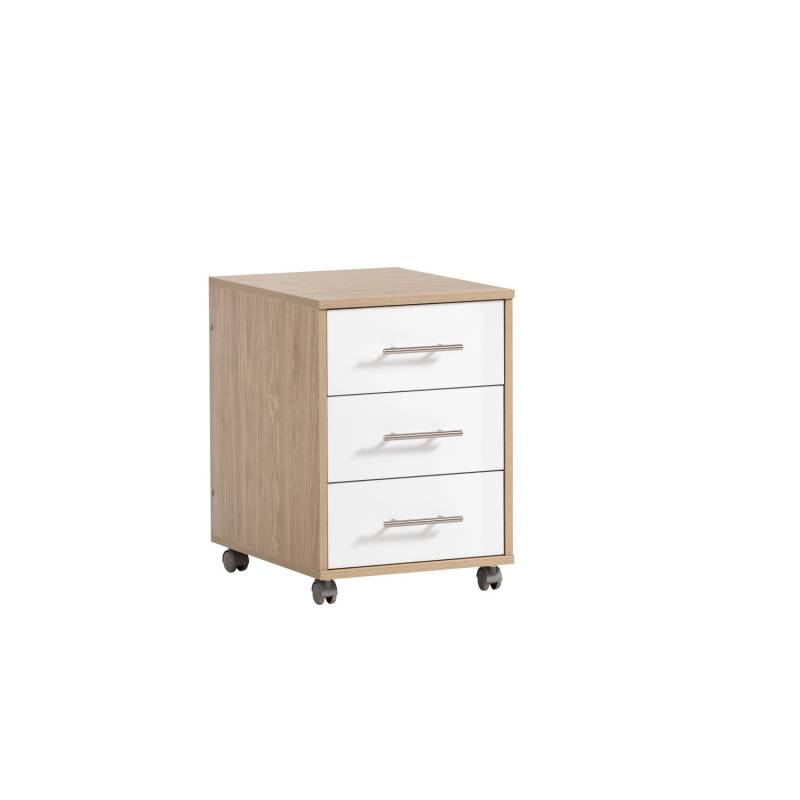 PROREGAL Rollcontainer Swan HxBxT 57 x 40 x 50 cm 3 Schubladen Eiche & Weiß von PROREGAL