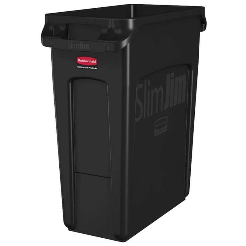 PROREGAL Rubbermaid Slim Jim Mülleimer Mit Belüftungskanälen 60 Liter HxBxT 63,5 x 28 x 56 cm Schwarz von PROREGAL