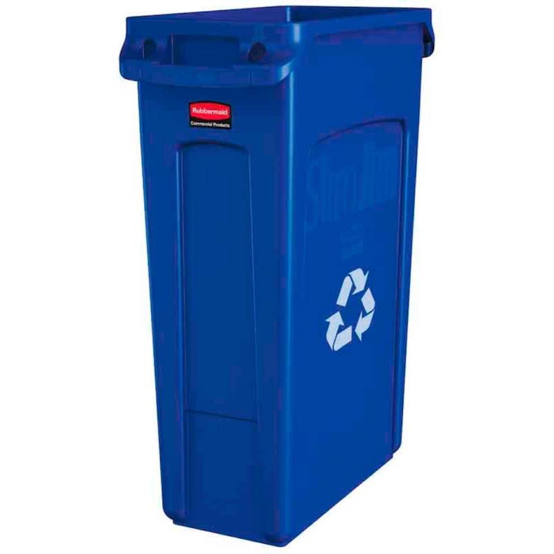 PROREGAL Rubbermaid Slim Jim Mülleimer Mit Belüftungskanälen 87 Liter HxBxT 76,2 x 28 x 56 cm Blau Recyclingsymbol von PROREGAL