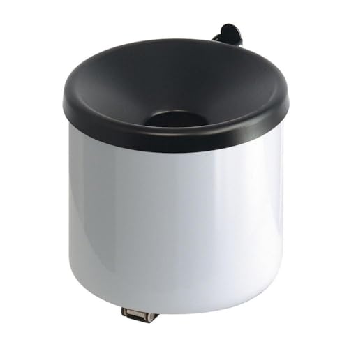 PROREGAL Runder Sicherheits-Wandaschenbecher mit Kippvorrichtung | 2 Liter, HxØ 16x16cm | Metall | Weiß mit schwarzem Deckel von PROREGAL