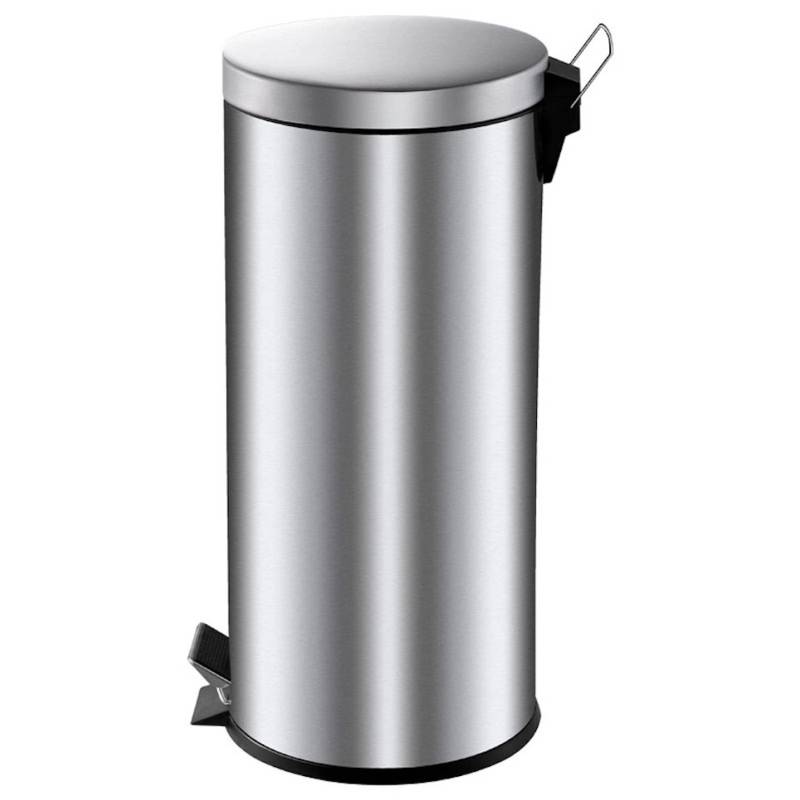 PROREGAL Runder Tretabfallsammler Mit Herausnehmbaren Kunststoff Inneneimer 30 Liter HxBxT 64 x 30 x 33 cm Edelstahl von PROREGAL