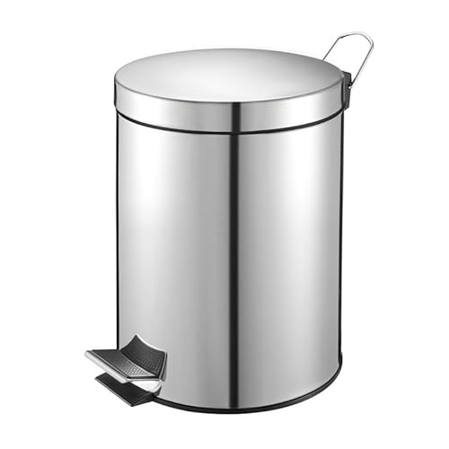 PROREGAL Runder Tretabfallsammler mit herausnehmbaren Kunststoff-Inneneimer | 5 Liter, HxBxT 28,4x24,5x20cm | Edelstahl von PROREGAL