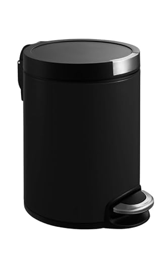 PROREGAL Runder Treteimer mit Kunststoffdeckel mit Edelstahlakzenten | 5 Liter, HxØ 29x20,5cm | Schwarz von PROREGAL