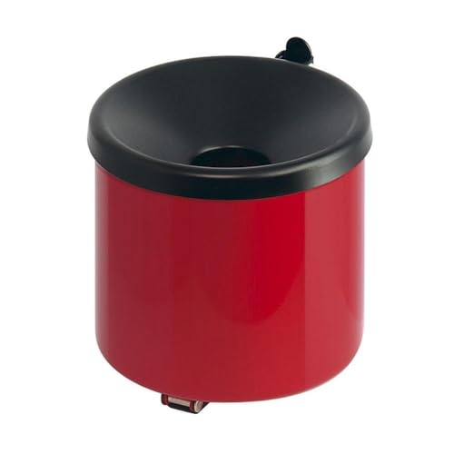 PROREGAL Runder Sicherheits-Wandaschenbecher mit Kippvorrichtung | 2 Liter, HxØ 16x16cm | Metall | Rot mit schwarzem Deckel von PROREGAL