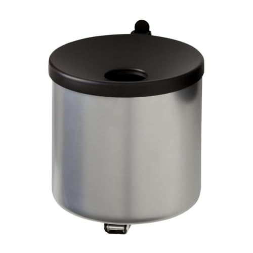 PROREGAL Runder Sicherheits-Wandaschenbecher mit Kippvorrichtung | 2 Liter, HxØ 16x16cm | Metall | Silber mit schwarzem Deckel von PROREGAL