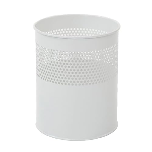 PROREGAL Runder halbperforierter Papierkorb aus Metall | 10 Liter, HxØ 27,5x23,5cm | Weiß von PROREGAL