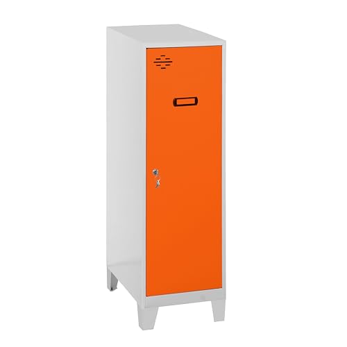PROREGAL Schließfachschrank AMEGO | HxBxT 101,5x30x50cm | 1x Fachboden | Mit Standfüße | Orange-Grau | Spind Schließfach Garderobe von PROREGAL