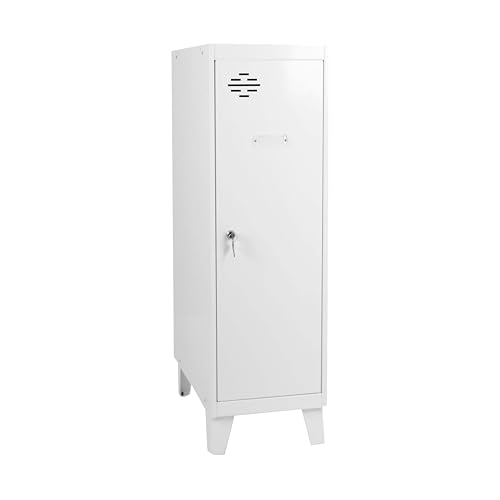 PROREGAL Schließfachschrank AMEGO | HxBxT 101,5x30x50cm | 1x Fachboden | Mit Standfüße | Weiß-Weiß | Spind Schließfach Garderobe von PROREGAL