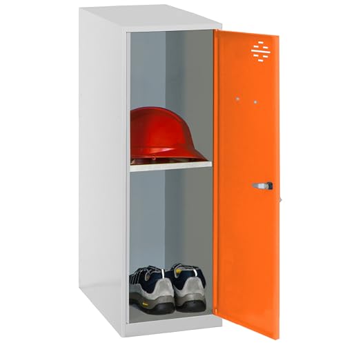 PROREGAL Schließfachschrank AMEGO | HxBxT 91,5x30x50cm | 1x Fachboden | Ohne Standfüße | Orange-Grau | Spind Schließfach Garderobe von PROREGAL