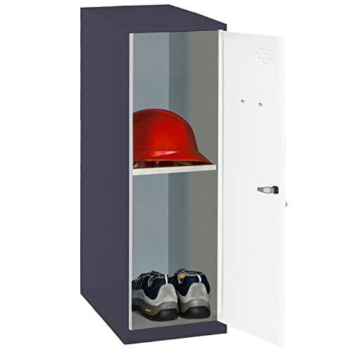 PROREGAL Schließfachschrank AMEGO | HxBxT 91,5x30x50cm | 1x Fachboden | Ohne Standfüße | Weiß-Anthrazit | Spind Schließfach Garderobe von PROREGAL