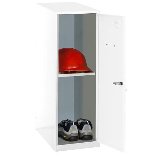 PROREGAL Schließfachschrank AMEGO | HxBxT 91,5x30x50cm | 1x Fachboden | Ohne Standfüße | Weiß-Weiß | Spind Schließfach Garderobe von PROREGAL