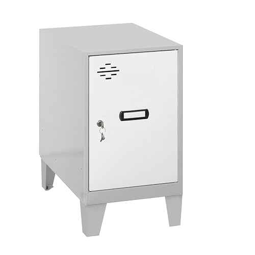 PROREGAL Schließfachwürfel AMEGO | HxBxT 57,5x40x50cm | Mit Standfüße | Weiß-Grau | Spind Schließfach Garderobe von PROREGAL