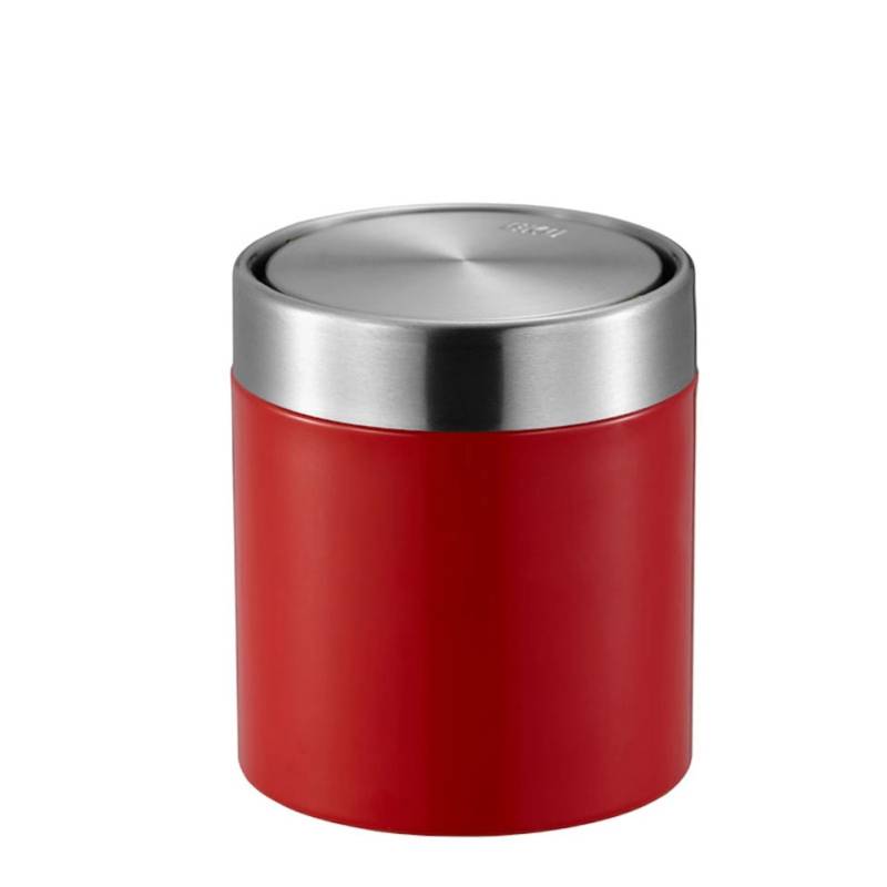 PROREGAL Schön Geformter Tischabfallbehälter Mit FlachschwIngdeckel 1,5 Liter HxØ 13,8 x 12 cm Edelstahl & Rot von PROREGAL