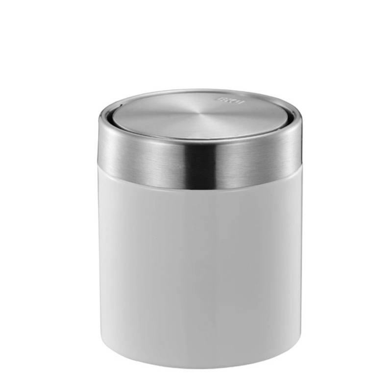 PROREGAL Schön Geformter Tischabfallbehälter Mit FlachschwIngdeckel 1,5 Liter HxØ 13,8 x 12 cm Edelstahl & Weiß von PROREGAL
