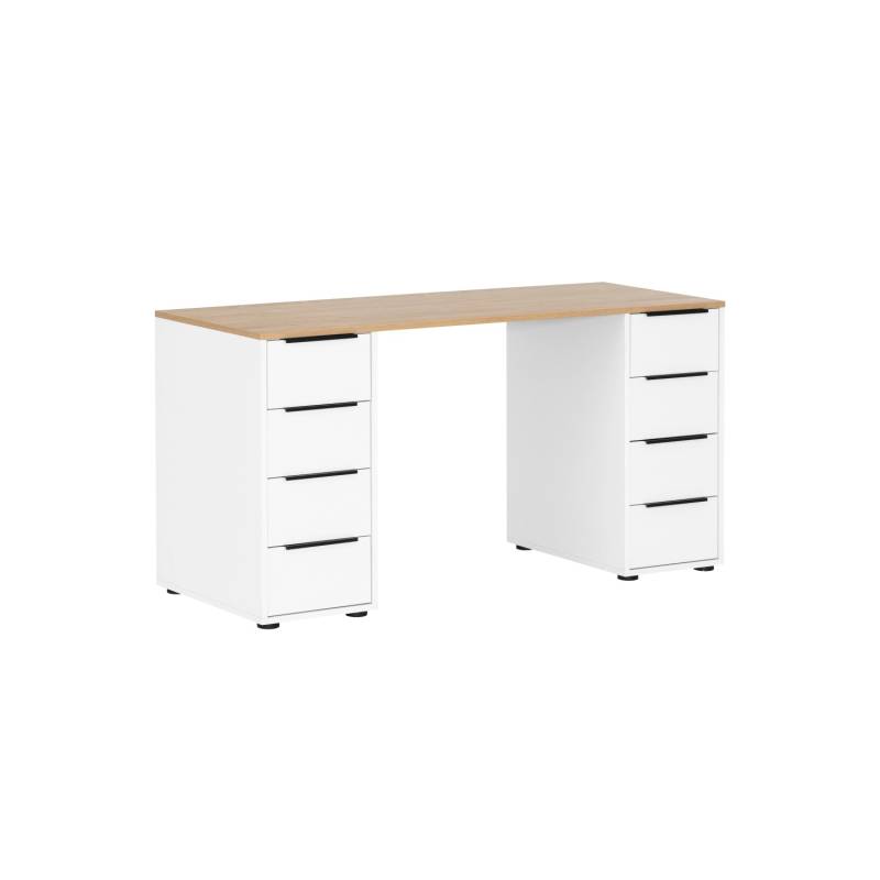 PROREGAL Schreibtisch Kangaroo HxBxT 73 x 140 x 55,5 cm 8 Schubladen Eiche & Weiß von PROREGAL