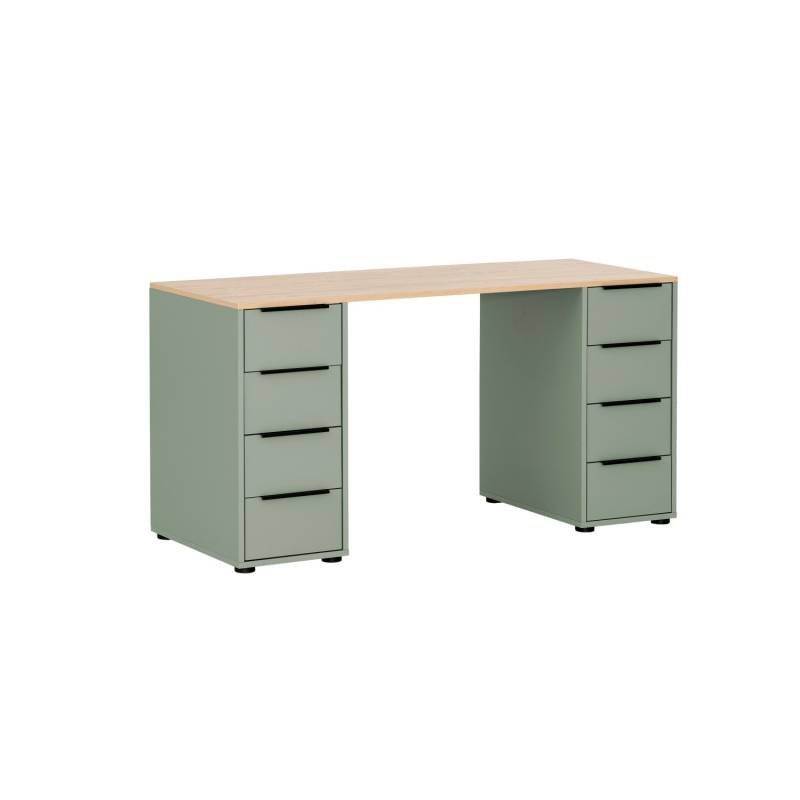PROREGAL Schreibtisch Kangaroo HxBxT 73 x 140 x 55,5 cm 8 Schubladen Pistazie-Eiche von PROREGAL