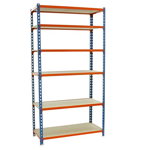 PROREGAL Schwerlastregal Giant MULI | HxBxT 250x100x50cm | 6 Fachböden | Fachlast 150kg | Blau-Orange | Lagerregal Kellerregal Werkstattregal Metallregal Fachbodenregal Steckregal von PROREGAL