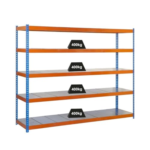 PROREGAL Schwerlastregal Big Metal YETI Five | HxBxT 200x180x45cm | Fachlast 400kg | Blau-Orange | Regal Standregal Werkstattregal Lagerregal Kellerregal von PROREGAL