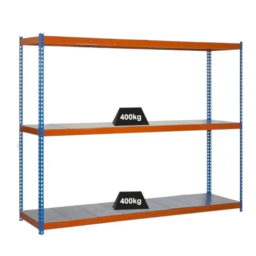 PROREGAL Schwerlastregal Big Metal YETI Three | HxBxT 200x150x75cm | Fachlast 400kg | Blau-Orange | Regal Standregal Werkstattregal Lagerregal Kellerregal von PROREGAL