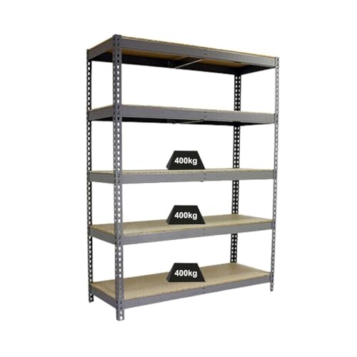 PROREGAL Schwerlastregal Big Wood YETI Five | HxBxT 200x150x45cm | Fachlast 400kg | Grau | Regal Standregal Werkstattregal Lagerregal Kellerregal von PROREGAL