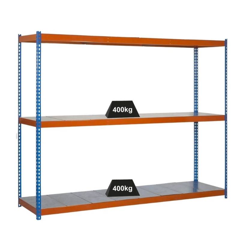 PROREGAL Schwerlastregal Mid Metal Yeti Three HxBxT 150 x 150 x 45 cm Fachlast 400 kg Blau-Orange von PROREGAL