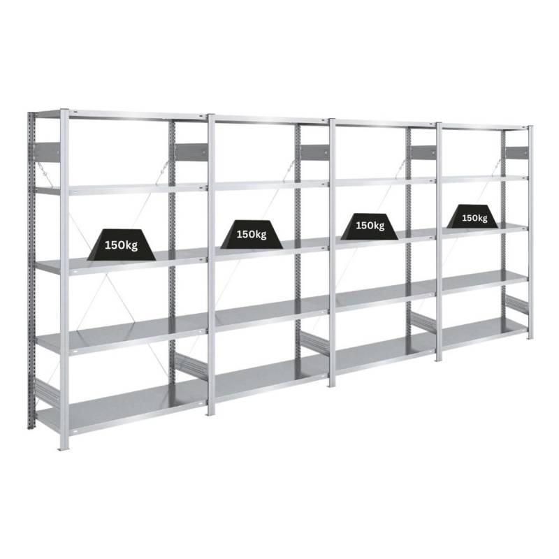 PROREGAL Schwerlastregal Silver Mamba Made In Germany  HxBxT 200 x 400 x 40 cm 5 Ebenen Je 150 kg Fachlast  Verzinkt von PROREGAL