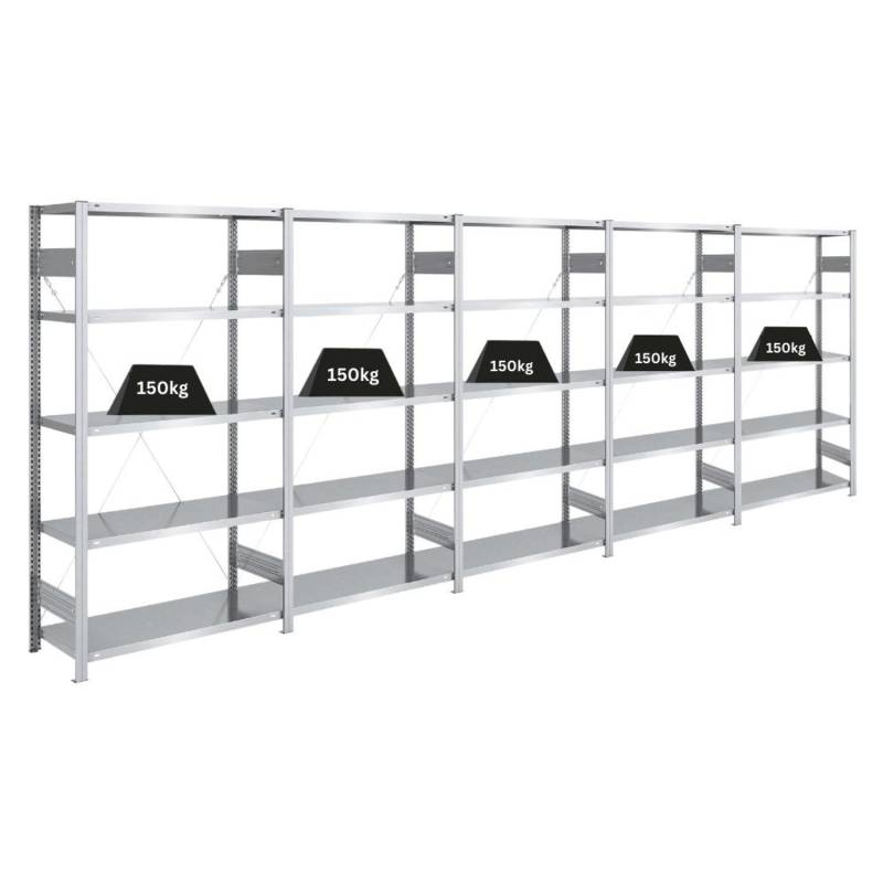 PROREGAL Schwerlastregal Silver Mamba Made In Germany  HxBxT 200 x 500 x 40 cm 5 Ebenen Je 150 kg Fachlast  Verzinkt von PROREGAL